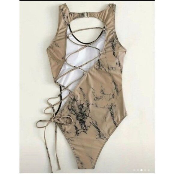 Ladies Marble Print One Piece Swimsuit sz small - Picture 5 of 5